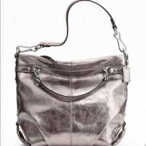 Coach Brooke Purse Pewter Metallic Leather Shoulder Bag